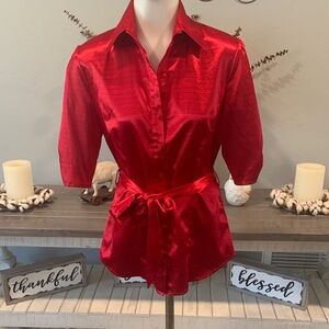 BCX Shiny Red Button Down Blouse